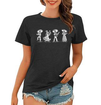 Dancing Mexican Skeletons Playing Music Graphic Design Printed Casual Daily Basic Women T-shirt