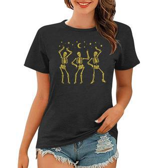 Dancing Skeletons Skeleton Dance Groovy Halloween Bones Women T-shirt - Seseable