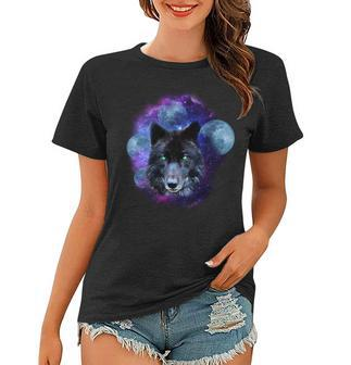 Dark Moon Wolf Galaxy Women T-shirt - Monsterry