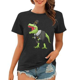 Dinosaur Thanksgiving Pilgrim Tshirt Women T-shirt - Monsterry DE