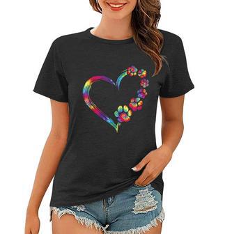 Dog Mom Dad Puppy Love Dogs Paw Print Heart Tie Dye Design Tshirt Women T-shirt - Monsterry