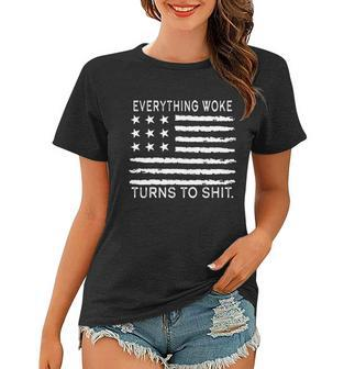 Everything Woke Turns To Shit American Flag Women T-shirt - Monsterry