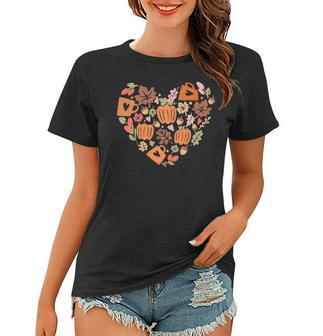 Fall Retro Season Flowers Heart Things Women T-shirt - Seseable