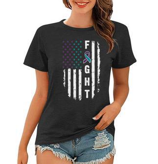 Fight Suicide Prevention Teal Purple Ribbon Us Flag Women T-shirt - Monsterry UK