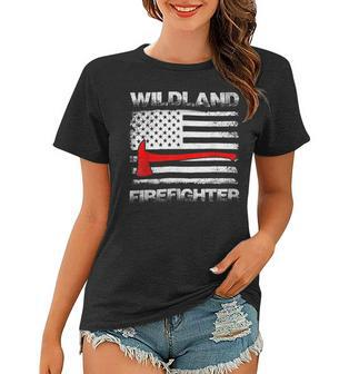 Firefighter Thin Red Line Wildland Firefighter American Flag Axe Fire_ V3 Women T-shirt - Seseable