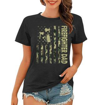 Firefighter Usa Flag Camouflage Firefighter Dad Patriotic Fathers Day Women T-shirt - Seseable