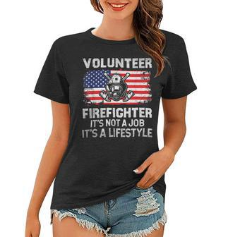 Firefighter Volunteer Firefighter Lifestyle Fireman Usa Flag V2 Women T-shirt - Seseable
