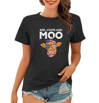 Funny 4Th Of July Red White And Moo Patriotic Cow Usa Flag Women T-shirt - Monsterry AU
