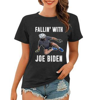 Funny Anti Biden Fallin With Joe Biden Funny Bicycle Women T-shirt - Monsterry