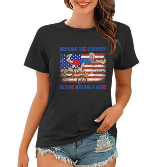 Funny Biden Falls Off Bike Running The Country Like Riding A Bike V5 Women T-shirt - Monsterry