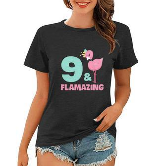Funny Flamingo Girl Birthday Party 9 Years Old Women T-shirt - Monsterry