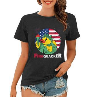 Funny Fourth Of July Usa Patriotic Firecracker Rubber Duck Funny Gift Women T-shirt - Monsterry