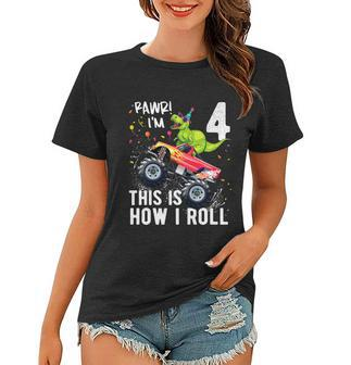 Funny Kids T Rex Dinosaur Monster Truck Gift 4Th Birthday Boys And Girls Gift Women T-shirt - Monsterry