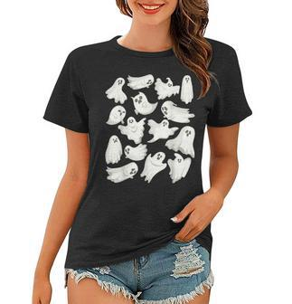 Ghost Graphic Spooky Season Many Ghosts Faces Halloween Kids V2 Women T-shirt - Seseable