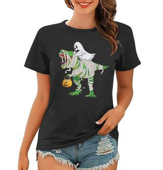 Ghost Riding T Rex Mummy Dinosaur Halloween Women T-shirt - Seseable
