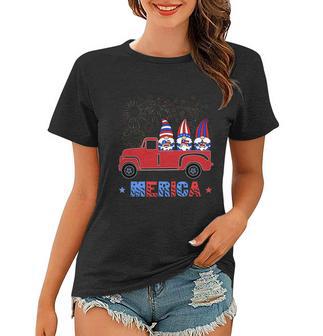 Gnomes Riding Red Truck American Flag Patriotic 4Th Of July Gift Women T-shirt - Monsterry AU