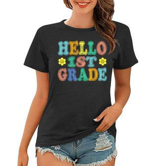 Groovy Hello 1St Grade Vibes Retro Teachers Back To School Women T-shirt - Thegiftio UK