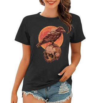 Halloween Cool Raven Crow Skull And Moon Women T-shirt - Monsterry DE