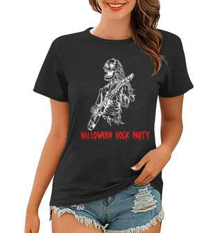 Halloween Rock Party Dancing Guitar Skeleton Playing Rock Women T-shirt | Seseable CA