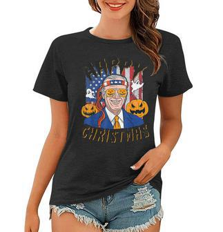 Happy Christmas Halloween Jokes Pumpkin Boo Funny Joe Biden Women T-shirt - Thegiftio UK
