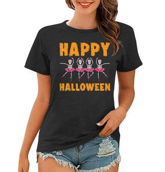 Happy Halloween Lazy Costume Dancing Skeleton Ballerina Women T-shirt - Seseable