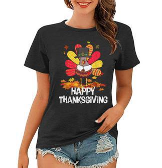 Happy Thanksgiving Pilgrim Turkey Thanksgiving Autumn Leaves Women T-shirt - Thegiftio UK