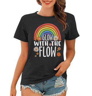 Hippie Glow With The Flow Rainbow Custom Women T-shirt - Seseable