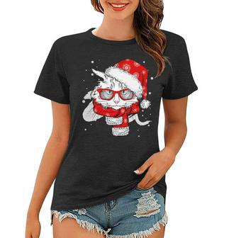 Hipster Christmas Cat Women T-shirt - Monsterry