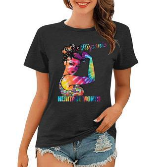 Hispanic Heritage Month Messy Bun Colorful Women T-shirt - Monsterry