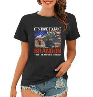 Its Time To Take Brandon To The Train Station America Flag Tshirt Women T-shirt - Monsterry