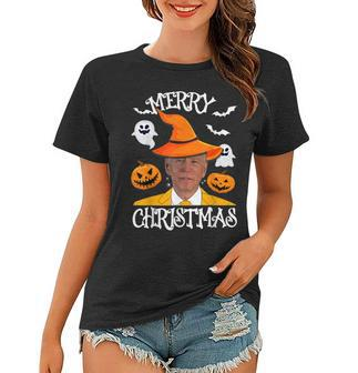 Joe Biden Merry Christmas Halloween Jokes Pumpkin Ghost Women T-shirt - Thegiftio UK
