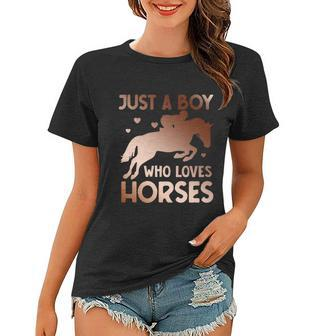 Just A Boy Who Loves Horses Kids Horse Boys Gift Graphic Design Printed Casual Daily Basic Women T-shirt - Thegiftio UK