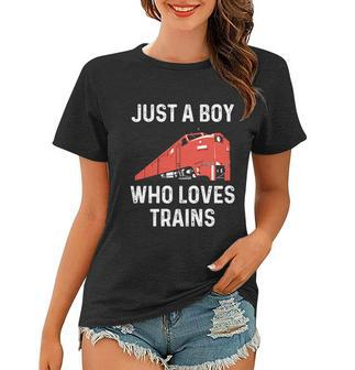 Just A Boy Who Loves Trains Great Gift Cool Boys Trainspotting Gift Graphic Design Printed Casual Daily Basic Women T-shirt - Thegiftio UK