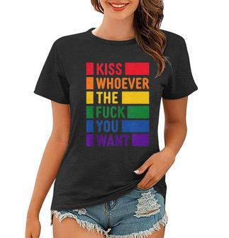 Kiss Whoever The Fuck You Want Lgbt Rainbow Pride Flag Women T-shirt - Monsterry CA