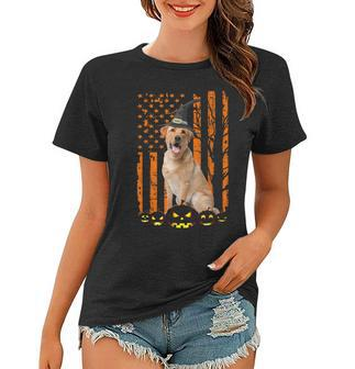 Labrador Retriever Dog Pumpkin American Flag Witch Halloween Women T-shirt - Thegiftio UK