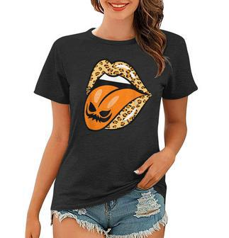 Leopard Lips Mouth Pumpkin Tongue Costume Halloween Women Women T-shirt - Seseable