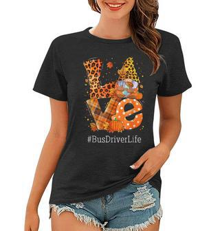 Leopard Love Gnome Fall Pumpkin Bus Driver Life Thanksgiving V2 Women T-shirt - Seseable