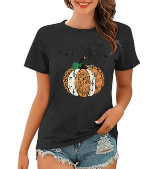 Leopard Pumpkin Music Teacher Funny Halloween Spooky Season Women T-shirt - Seseable