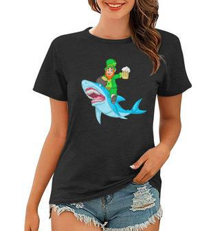 Leprechaun Riding Shark St Patricks Day Women T-shirt - Monsterry