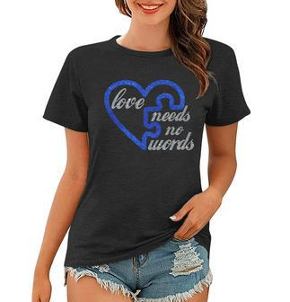 Love Needs No Words Autism Awareness Heart Puzzle Women T-shirt - Monsterry
