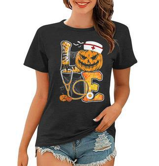 Love Pumpkin Stethoscope Funny Nurse Halloween Costume Women T-shirt - Thegiftio UK