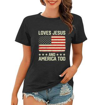 Loves Jesus And America Too Usa Patriotic Funny Christian Women T-shirt - Thegiftio UK