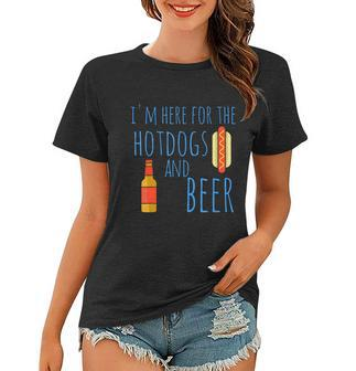 M Just Here For The Hot Dogs And Beer Funny Hot Dog Quote Graphic Design Printed Casual Daily Basic Women T-shirt - Thegiftio UK