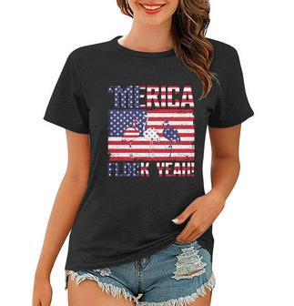 Merica Flamingo Usa Flag 4Th Of July Flock Yeah Graphic Plus Size Shirt Women T-shirt - Monsterry