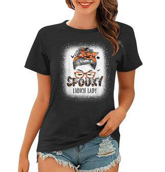 Messy Bun Spooky Lunch Lady Bleached Halloween Pumpkin V2 Women T-shirt - Thegiftio UK