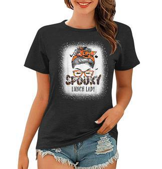 Messy Bun Spooky Lunch Lady Bleached Halloween Pumpkin Women T-shirt - Thegiftio UK
