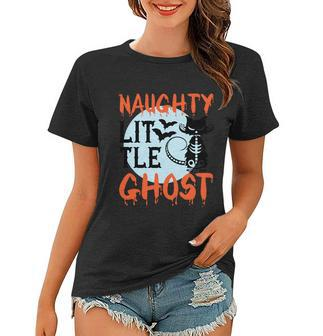 Naughty Lit Tle Ghost Cat Halloween Quote Graphic Design Printed Casual Daily Basic Women T-shirt - Thegiftio UK