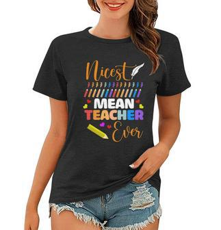 Nicest Teacher Ever Motivational Teachers Day Colorful Calligraphy Graphic Design Printed Casual Daily Basic Women T-shirt
