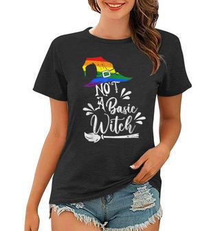 Not A Basic Witch Rainbow Witch Lgbt Halloween Lesbian Pride Women T-shirt - Seseable