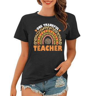 One Thankful Teacher Leopard Rainbow Pumpkin Thanksgiving V2 Women T-shirt - Seseable